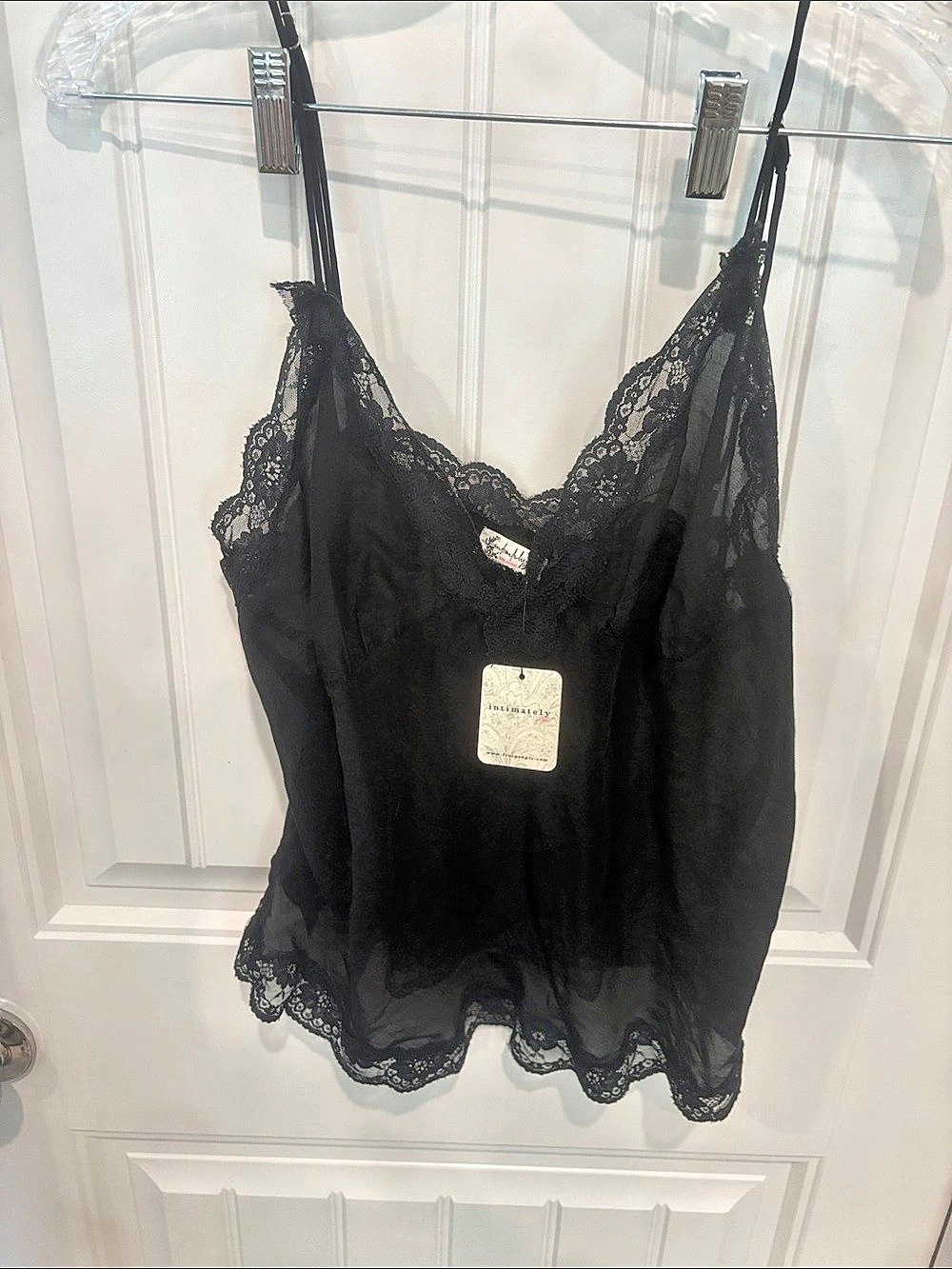 Free People Lace Trim Camisole in Black NWT